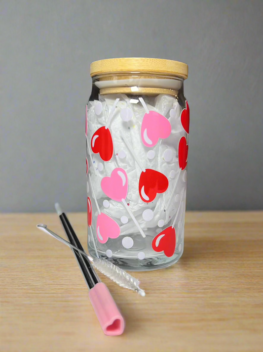 Lollipop Hearts Glass Cup 16oz