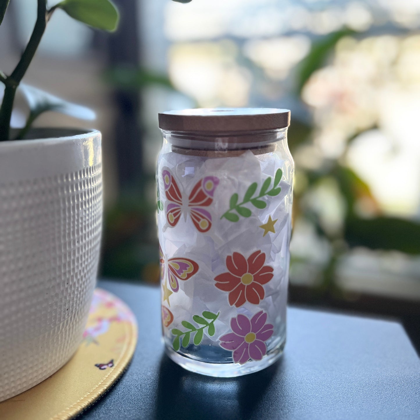 🦋🌸Spring Butterfly & Floral Glass Cup