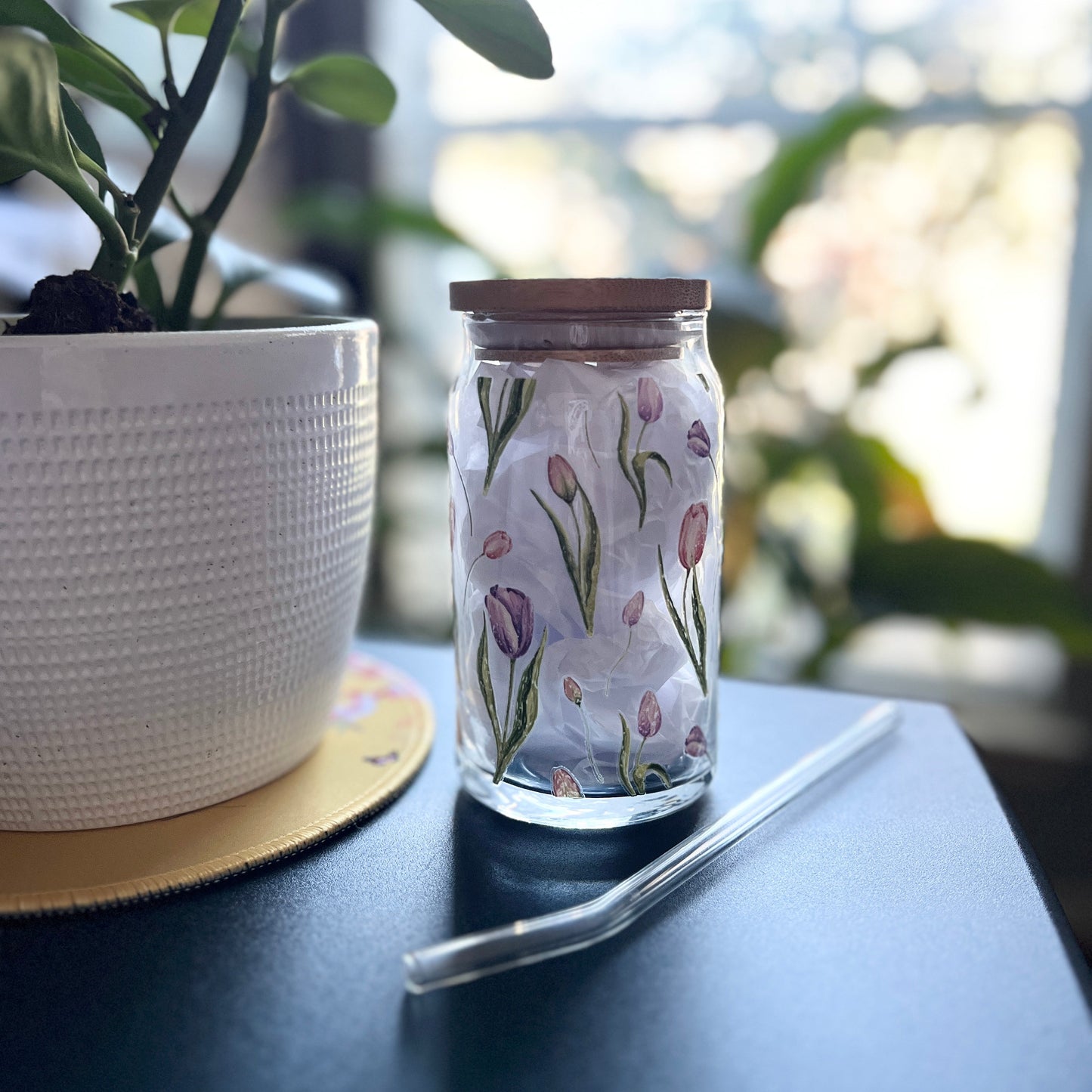 🌷✨ Tulip Bloom Glass Cup