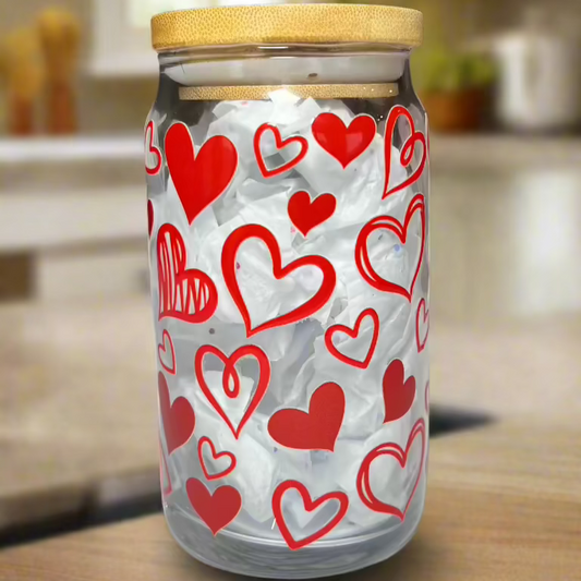 Red Hearts Glass Cup 16oz
