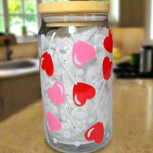 Lollipop Hearts Glass Cup 16oz