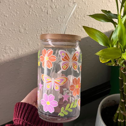 🦋🌸Spring Butterfly & Floral Glass Cup